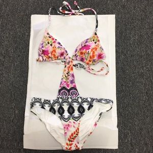 Pink flower one piece swimsuit